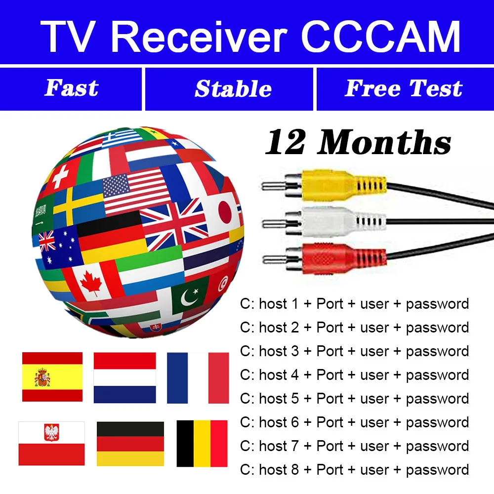 

Europe CCAM 3/4/5/6/7/8 Lines Satellite DVB-S2 for GTmedia V8 Nova v8 Honor V7S v8x V9 Freesat Oscam Server test 48h