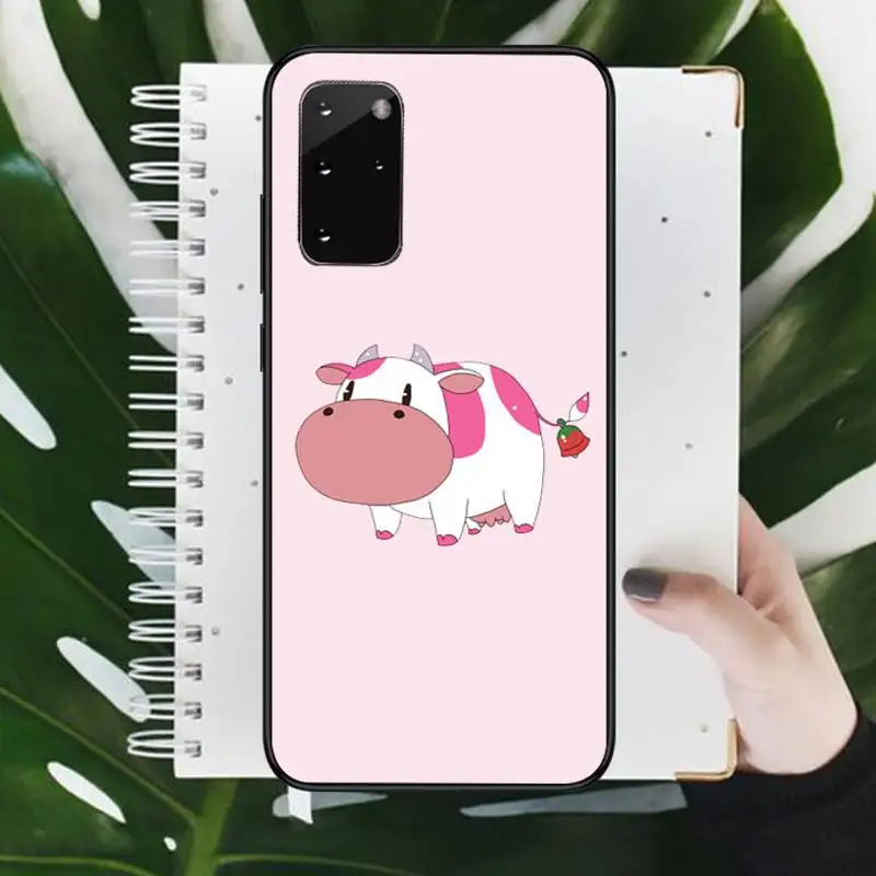 

Pink cute strawberry cow animal Phone Case For Samsung galaxy A S note 10 7 8 9 20 30 31 40 50 51 70 71 21 s ultra plus Luxury