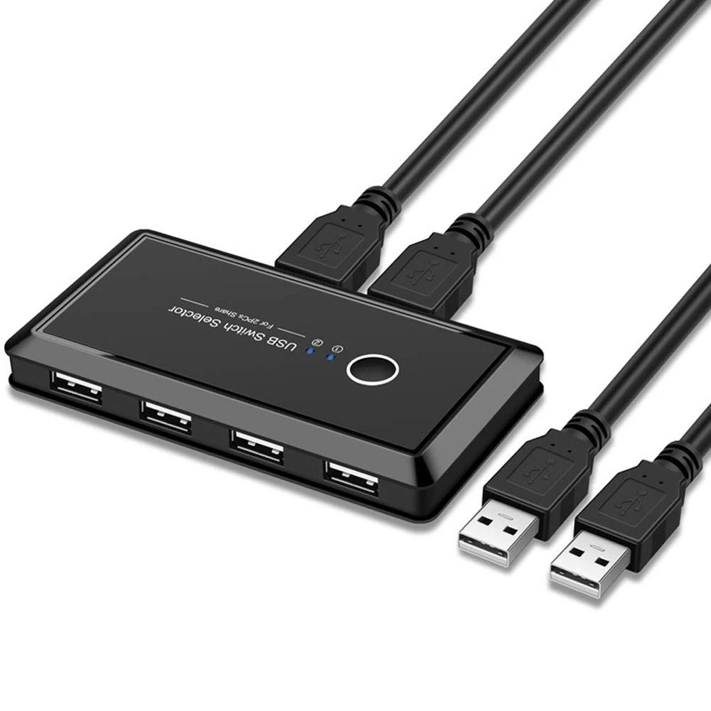 

Переключатель USB, переключатель KVM USB 2,0 для 2 компьютеров с общим доступом на 4 USB-устройства, периферийный переключатель для клавиатуры