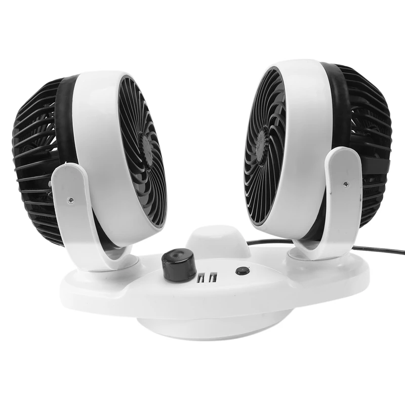 

Car Fan 12V 24V Car Cooling Fan 360 Degree Adjustable Dual Head USB Charging for Cars Truck SUV Boat Summer