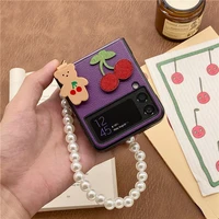 for samsung zflip3 case cute cherry bear hit color case for galaxy z flip 3 fundas para 5g kawaii with lanyard for zflip3 cover