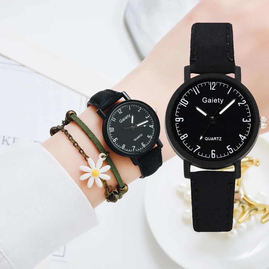 

Gaiety Brand Elegant Women Leather Strap Watch Casual Ladies Quartz Wristwatch Female Bracelet With Watch Set Clocks Reloj Mujer