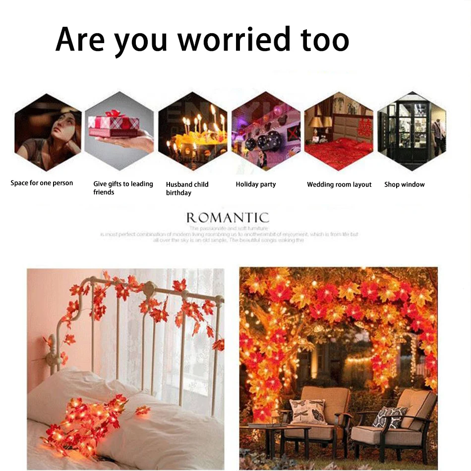 Fairy String Lights 20 LEDs Maple Leaves Light Battery Operated For Outdoor Home Christmas Party Decoration 3M LED | Освещение