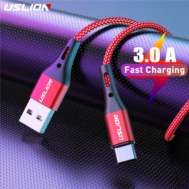 

Кабель USLION USB Type-C для Samsung S9 S8 S10 Xiaomi mi9 mi8 Huawei мобильный телефон, кабель для быстрой зарядки, 2 м, 3 м