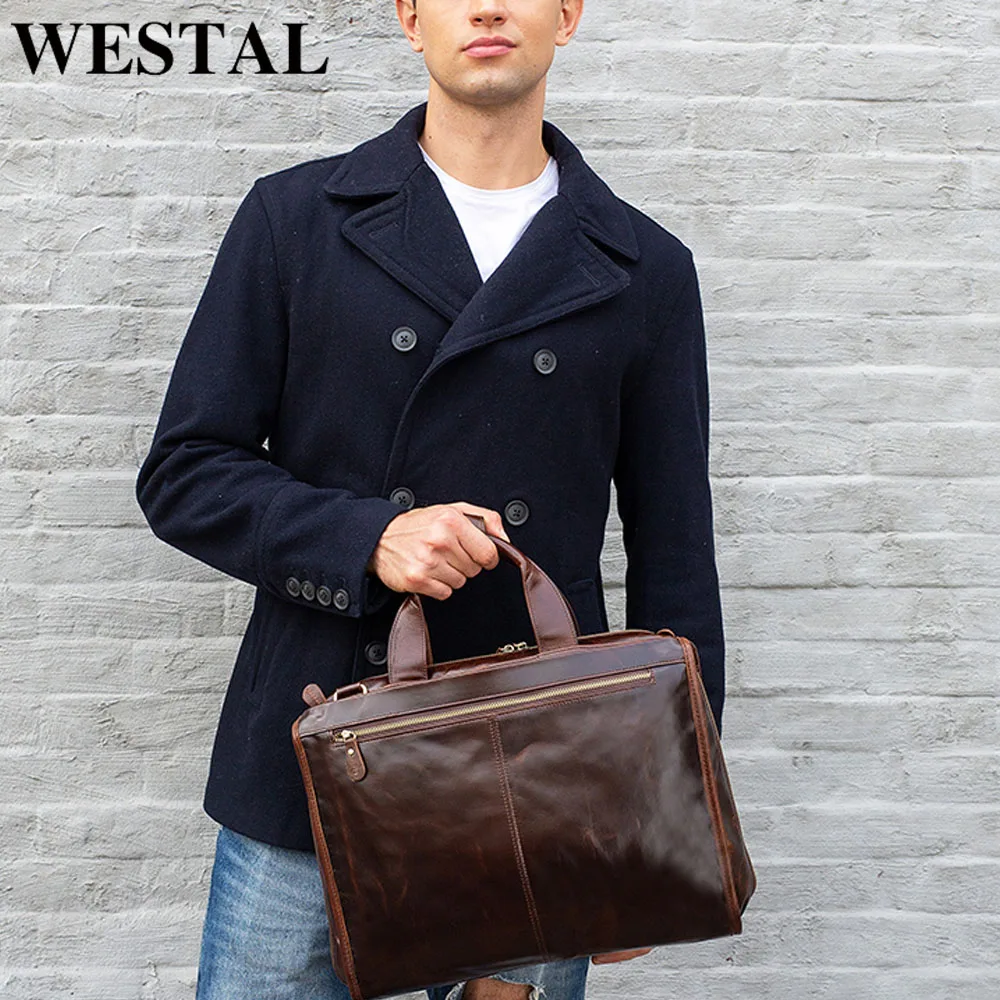 WESTAL men's bag men's leather laptop/briefcase bag for men messenger/office bag men design business document briefcase handbag