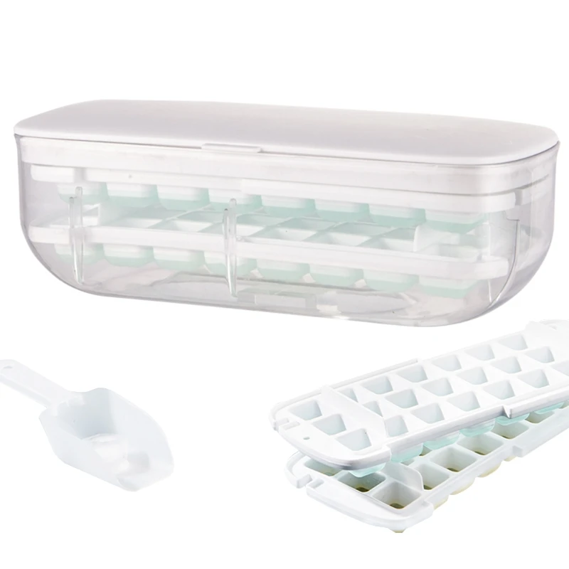 

Double-layer Design Ice Cube Tray Prevent Ice from Odor Lazy Artifact Baking Mould Comes with Ice Container ABS Plastic