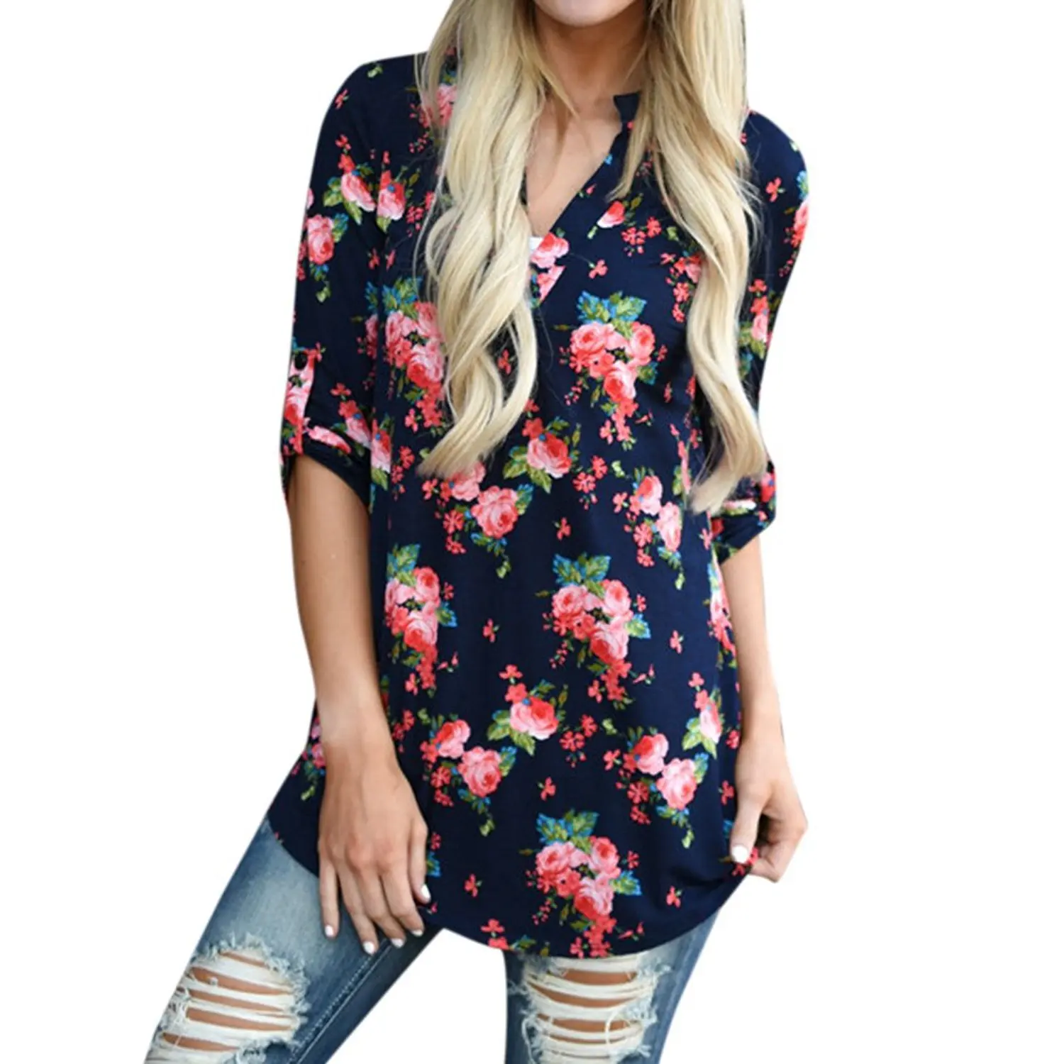 

Fashion Printed Long-Sleeved Stand Collar T-shirt Women's Top Shirt Women