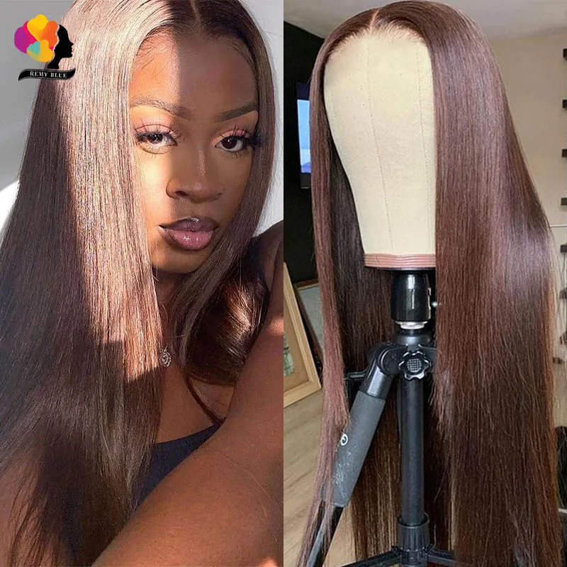 

Парики из темно-коричневых человеческих волос, 13x 4, парики на сетке спереди, бразильские Прямые искусственные передние парики на сетке, нату...