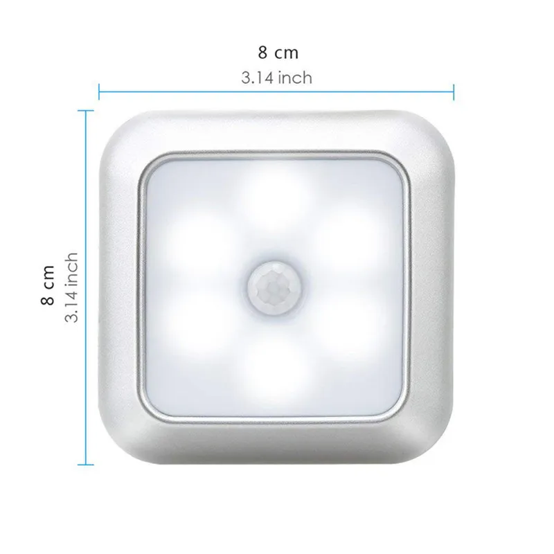 

2021 New Arrivals Battery 6Led Square Motion Sensor Night Light PIR Induction Under Cabinet Lights Stairs Kitchen Closet Lamp