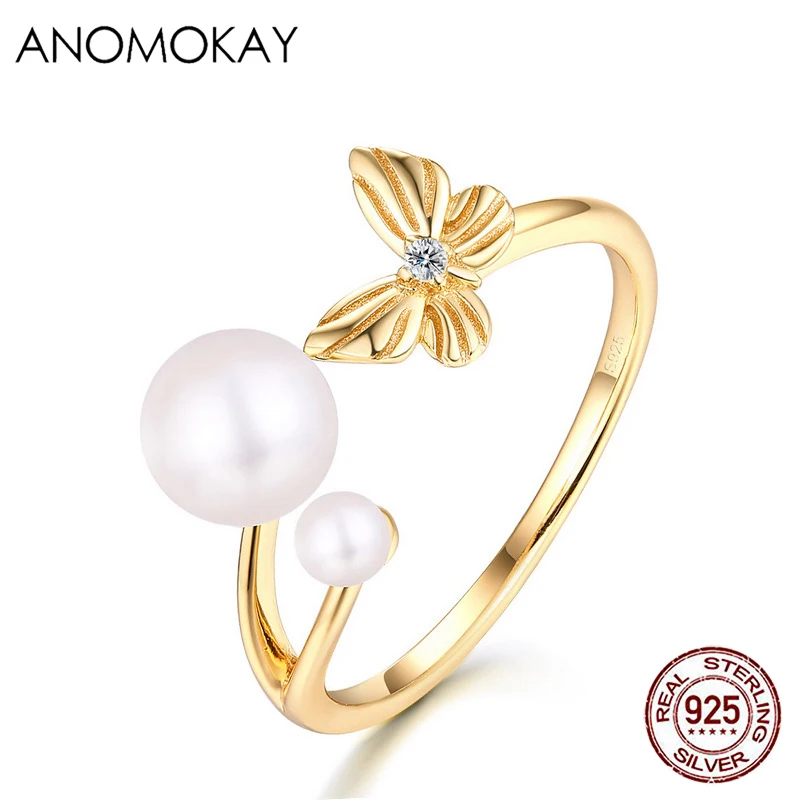 

Женское кольцо с жемчугом и бабочкой, из серебра 925 пробы