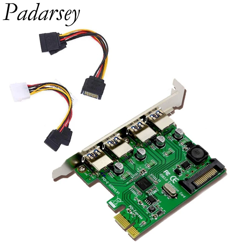 Карта расширения PCI-E до USB 3.0 4 порта PCI Express (PCIe Card) Superspeed с питанием 15-Pin.
