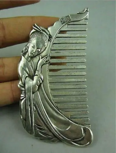 

Collectible Old china Miao Silver Hand-carved beauty Belle Usable Comb