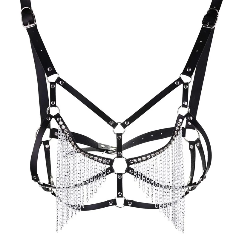 

Goth Leather Body Harness Chain Bra Top Chest Belt Witch Gothic Punk Fashion Metal Cosplay Girl Festival SM Bondage Accessories