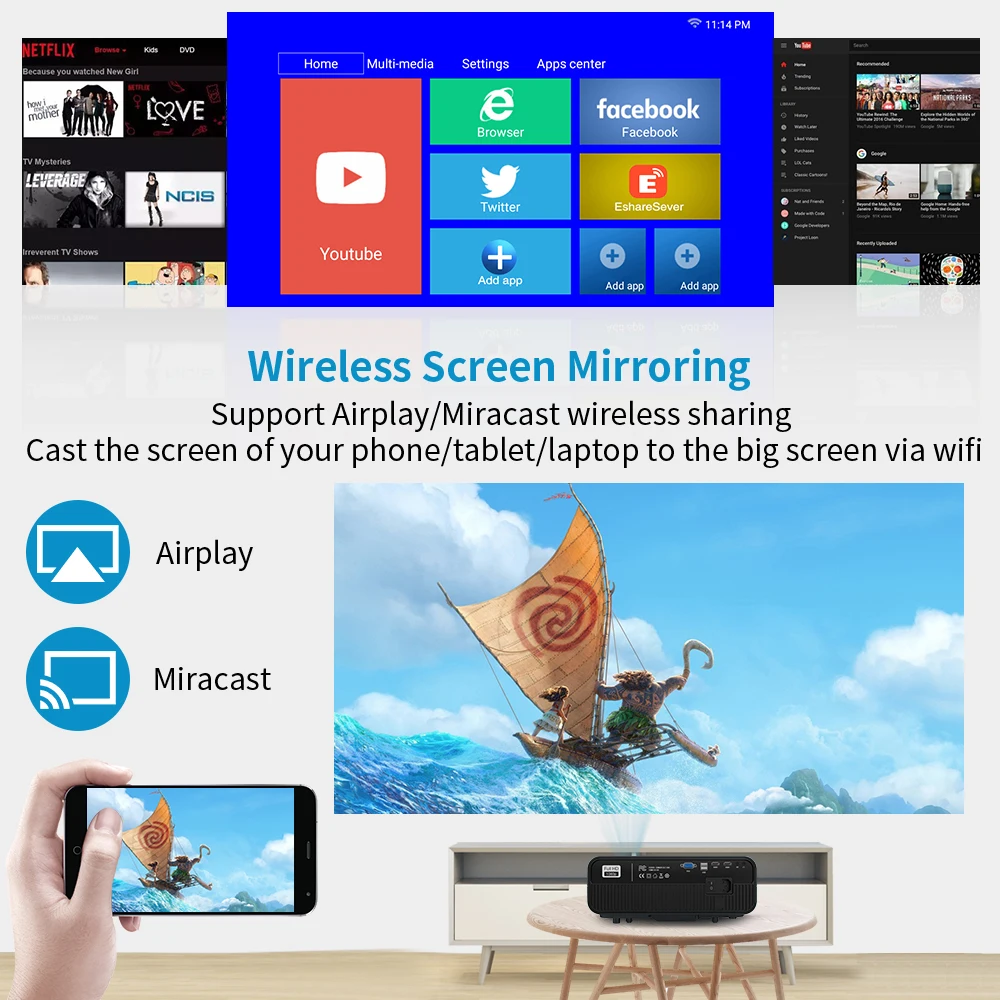 CAIWEI Full Hd 1080P домашний кинотеатр видео Led 7200 люмен беспроводной Airplay A12AB Бесплатная