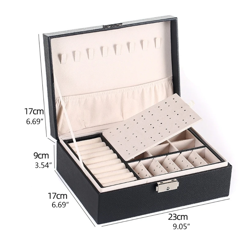 

Portable Travel PU Double Layers Jewelry Box Display Organizer Earrings Rings Necklaces Storage Holder Box for Women Girls
