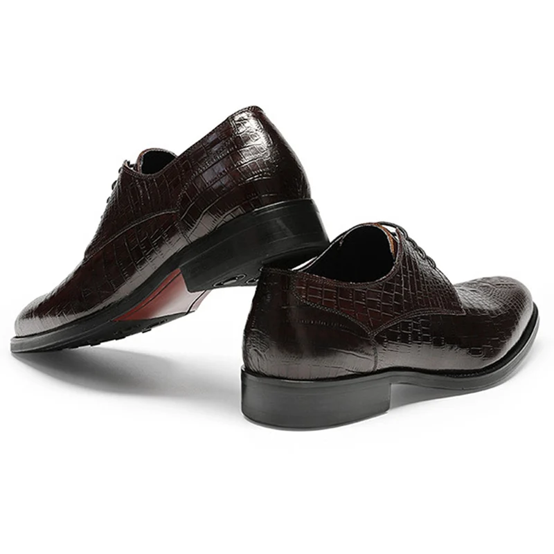 

New Luxury Genuine Leather Man Formal Dress Party Shoes Pointed Toe Laces Handmade Men's Derby Alligator Pattern Oxfords HS189