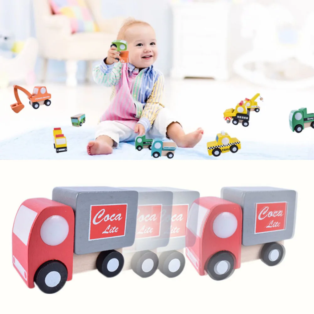 12 шт./компл. набор деревянных городских транспортных средств мини-модель