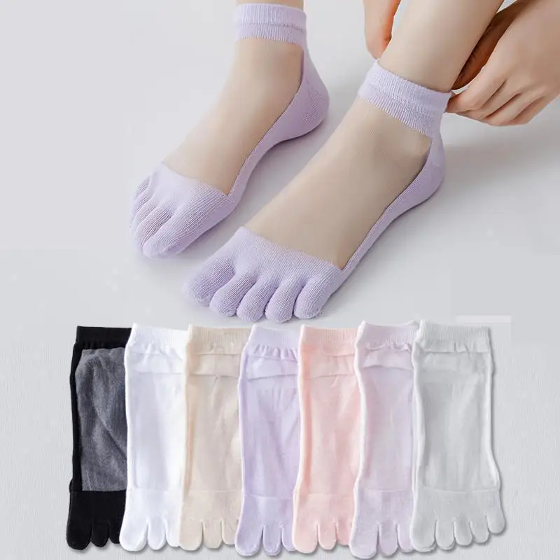 Ultra Thin Five Finger Socks Women 5 Split Toe Crystal Silk Transparent Anti Summer Ankle Socks