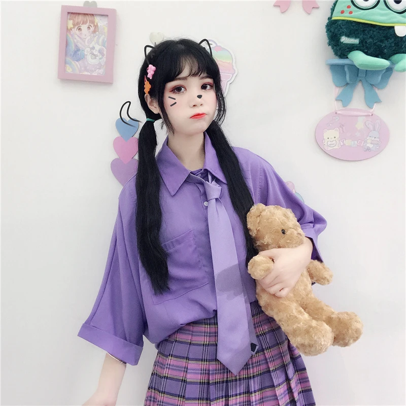 Женская свободная блузка в стиле преппи с пуговицами|Блузки| |