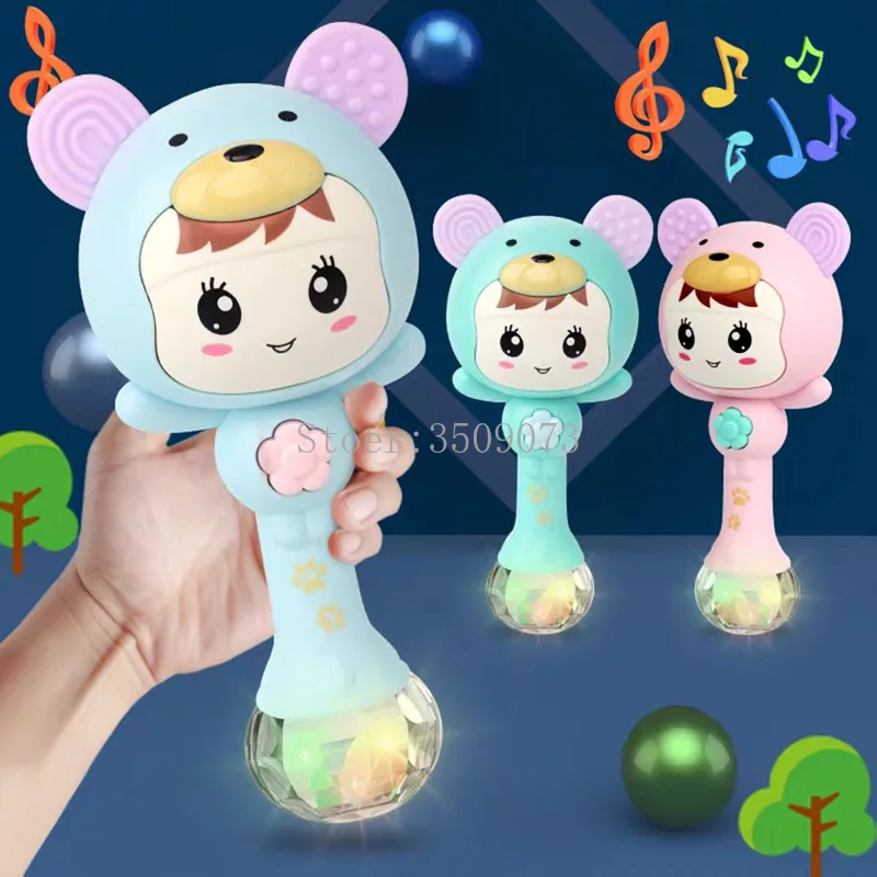 

Baby Music Flashing Teether Rattle Toys Bear Handbells Mobile Infant Pacifier Newborn Early 0-12 Months Infant Educational Toys