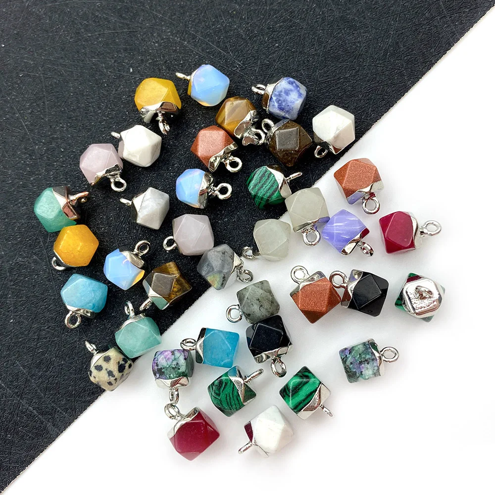

3 Pcs/bag Natural Stone Pendant Jewelry Polygonal Plating DIY Making Necklace Earrings Accessories Supplies Gifts Charm