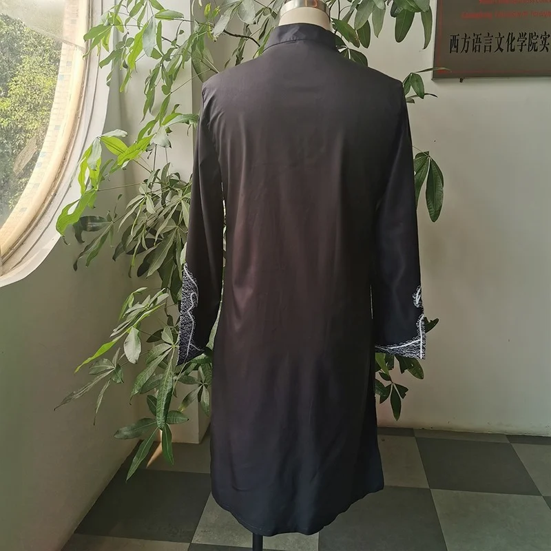 Men's Dashiki Mid-length Shirt Casual Printing Stitching African Mens Shirt Muslim Long-sleeved Fashion T-shirt Chilaba Man 2021