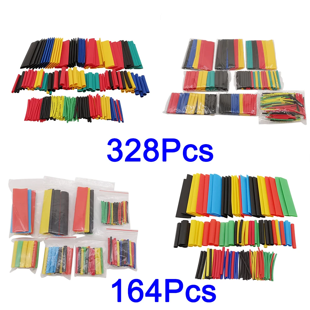 

328/164Pcs 2:1 Heat Shrink Tube Kit Shrinking Assorted Polyolefin Insulation Sleeving Electrical Wire Heat Shrink Tubing 8 Sizes