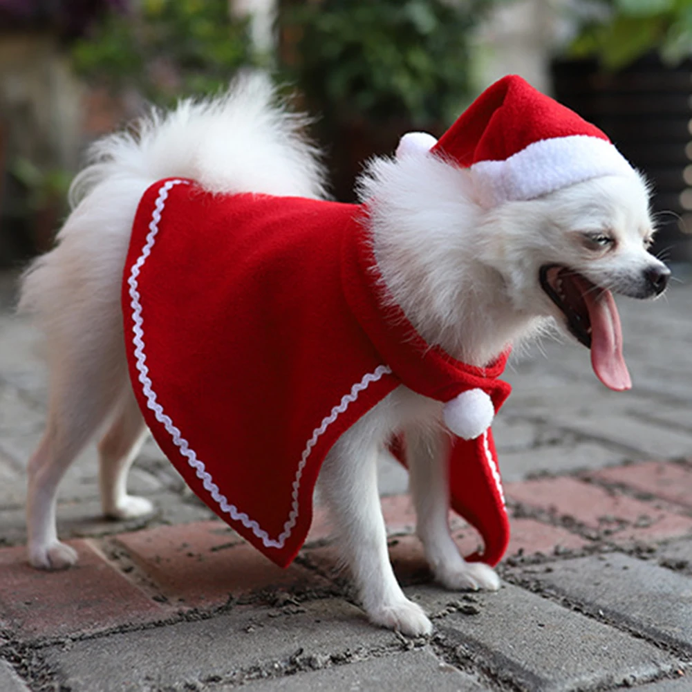 Christmas Cute Pet Puppy Cloak Hat Soft Breathable Clothes Costume Apparel Xmas Decoration Supplies | Дом и сад