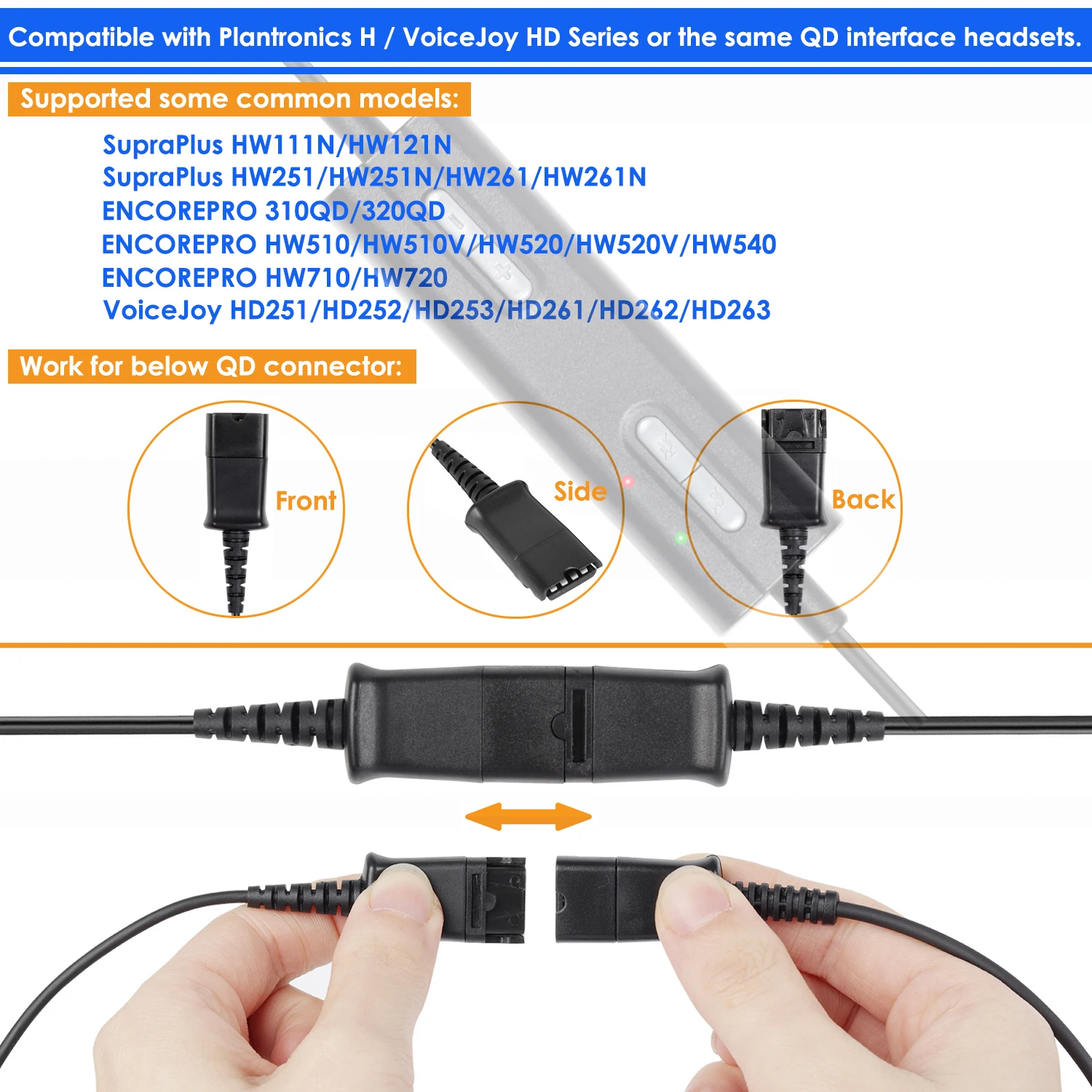 QD к USB адаптеру Heaset соединитель как гарнитура PLT с отключением звука и регулятором