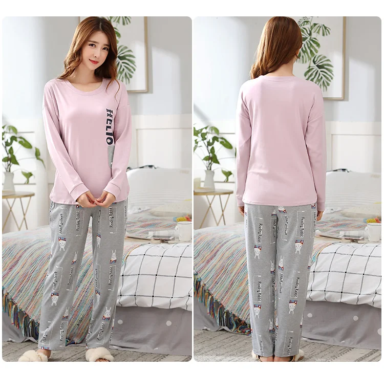 M L XL XXL 3XL 4XL 5XL Женская одежда для сна с длинным рукавом, хлопок, комплекты одежды для сна, осенние пижамы, женские пижамы