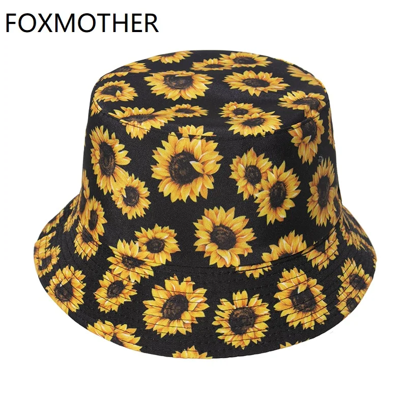 Панама FOXMOTHER для мужчин и женщин, модные черные цветочные шапки для рыбаков, Панама с принтом подсолнухов, весна-лето