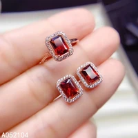 kjjeaxcmy fine jewelry 925 sterling silver inlaid natural garnet womens vintage simple square gem ring earring set support dete