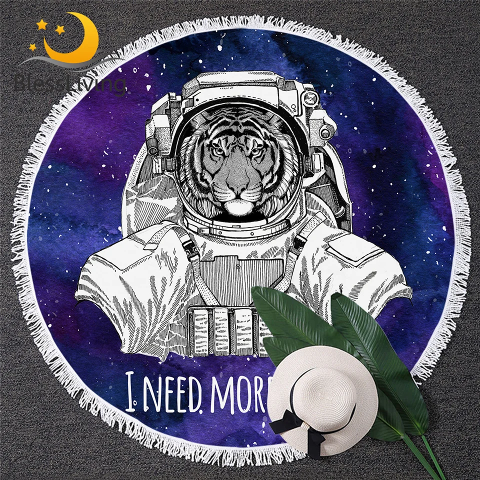 Blesslave Space Tiger банное полотенце астронавт пляжное с изображением животных Круглый