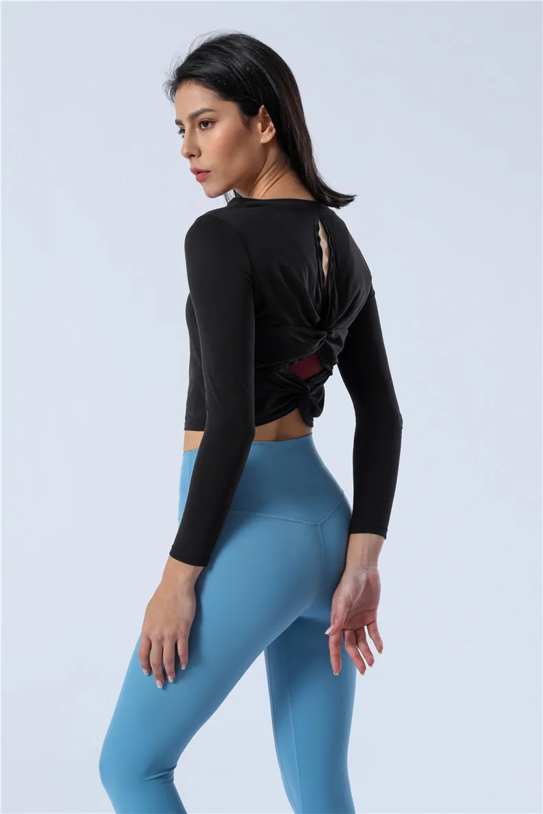 Sexy Back soft Fitness Athletic Yoga Long Sleeve Shirts Women Naked-feel Fabric Gym Workout Sport Long Sleeved Tops