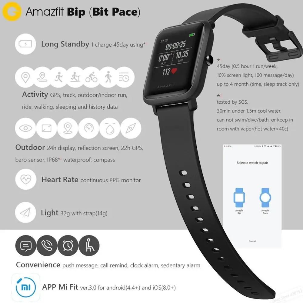 Оригинальный Международный выпуск Xiaomi Amazfit Bip Lite версия ультра светильник 1 28