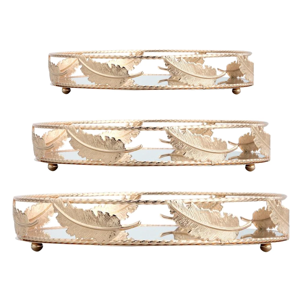 

Round golden mirror candle tray plate wedding table decor mirror tray plate