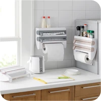 multifunctional cling film cutter wall mounted kitchen towel rack sliding knife type tin foil partition box storage rack shelf