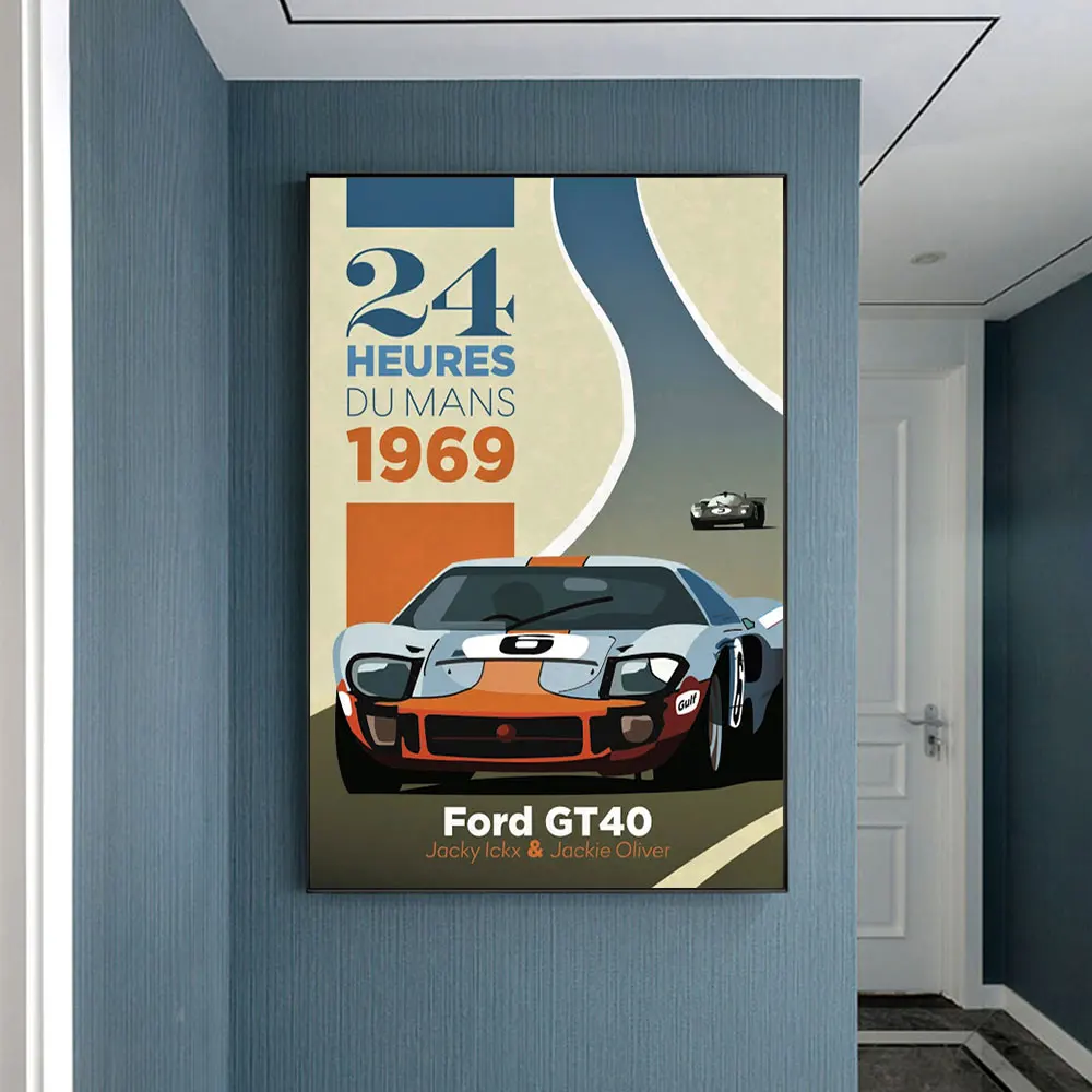 Картина для дома 24 часа Le 1969 Ford GT 40 рисование на холсте Скандинавская Настенная