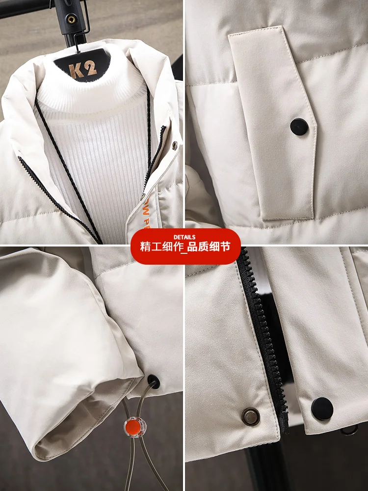 down Cotton-Padded Coat Men's Coat Winter Trendy Velvet Thickening Padded Jacket Winter Clothes Stand-up Collar Cotton-Padded