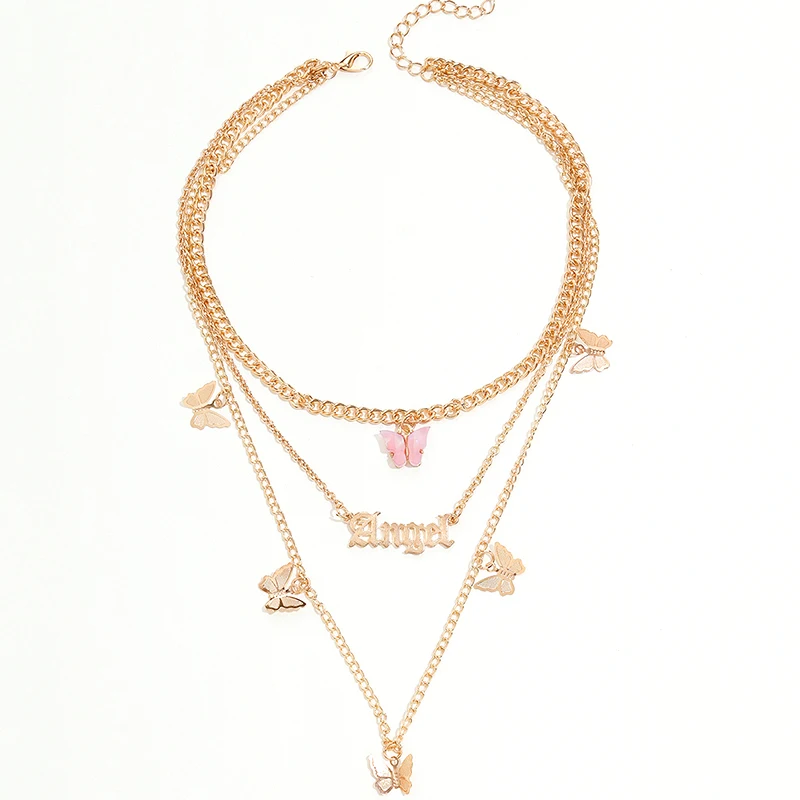 3 шт./компл. женские ожерелья в золотом цвете Цвет с принтом бабочки кулон