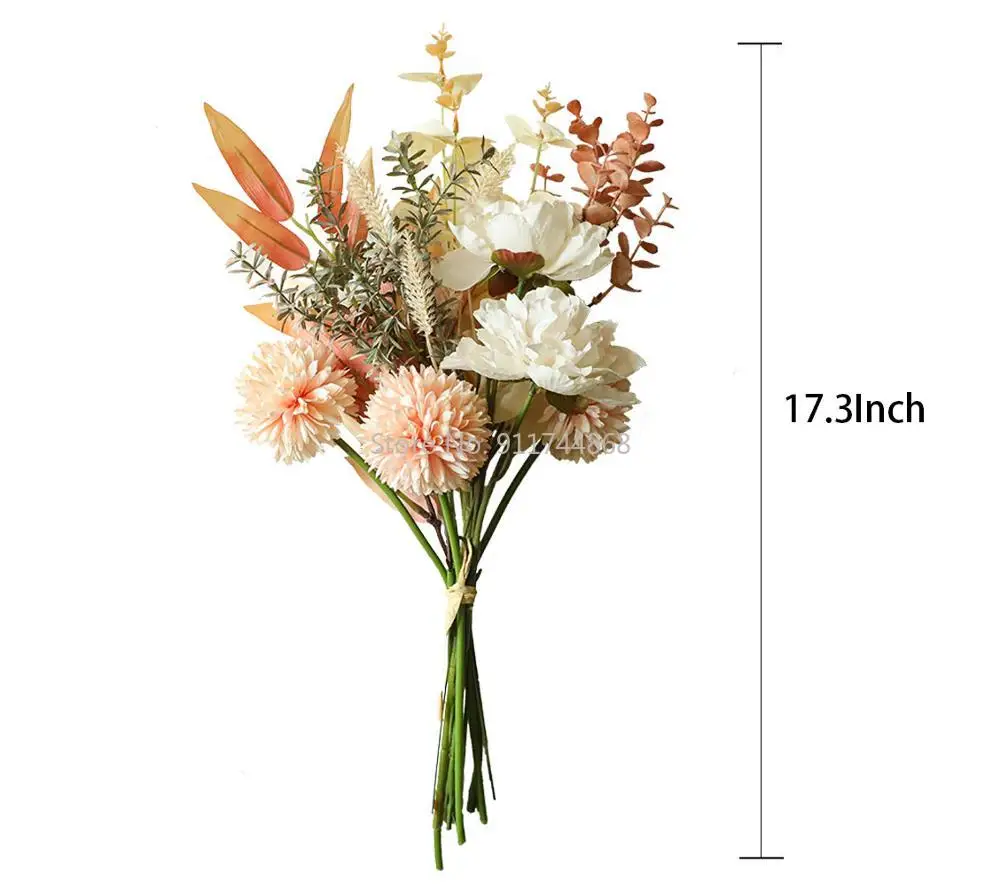 

Ins New Design Artificial Flower Bouquet Peony Dandelion Eucalyptus Silk Fake Flower Centerpiece for Home Wedding Party Decor