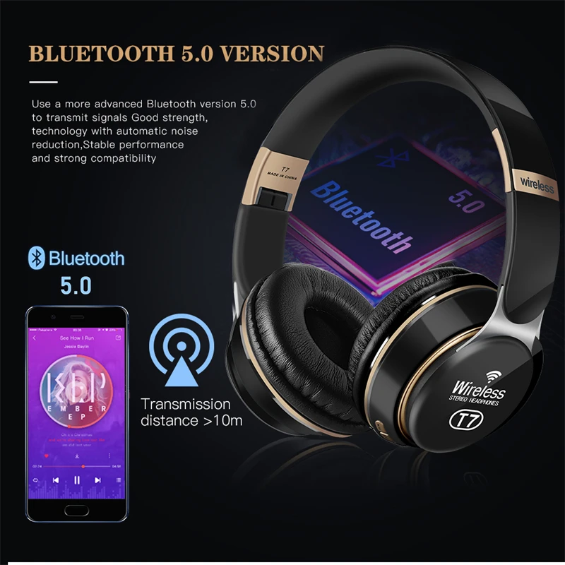 bluetooth headphones over ear hifi head wireless earphones with mic 3d music headset gamer foldable auriculare fone for samsung free global shipping