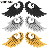 vanku 2pcs unique spiral heart wing feathers women ear plugs tunnels taper stretcher expander piercing body jewelry