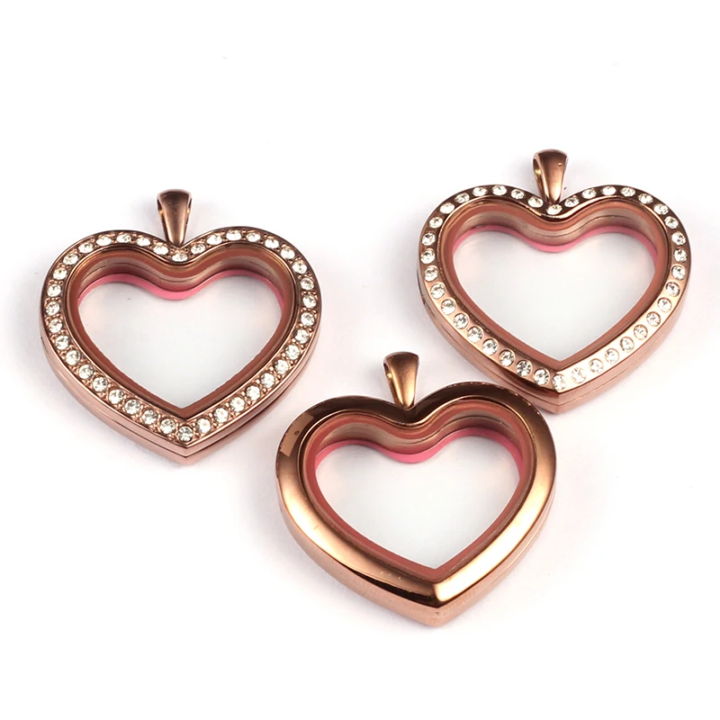 URSJEWELRY 30mm Peach Heart Magnetic Closure Chocolate Color 316L Stainless Steel Floating Glass Memory Living Locket Pendant | Украшения и