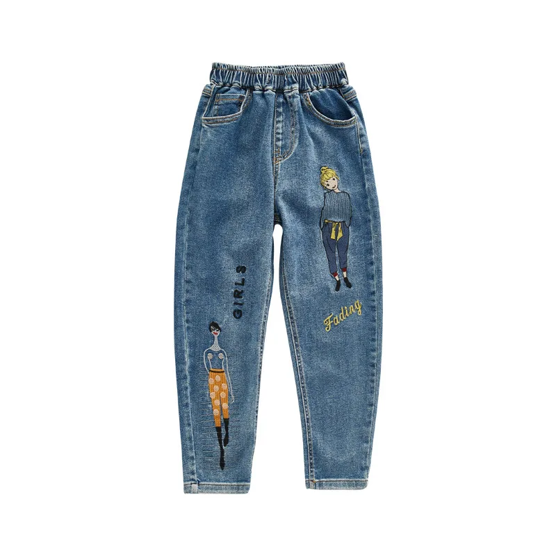 Джинсы женские с эластичным поясом повседневные штаны из денима мультяшным