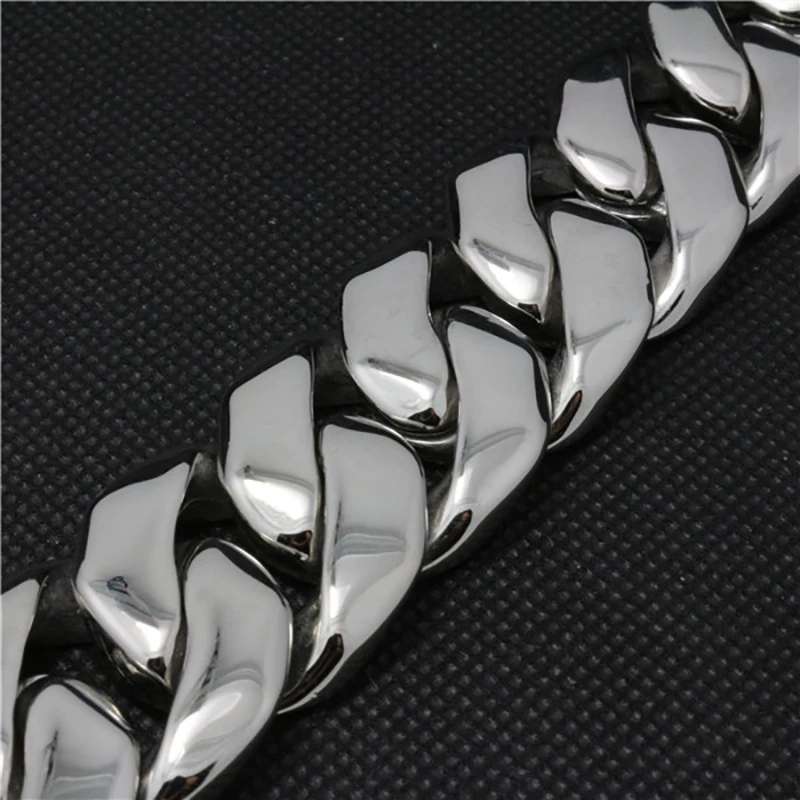 24ММ 316Л Нержавеющая сталь Браслет Кюрб Кубань Огромная Тяжелая Серебряная Цепь Оптовая Ювелирные изделия Мужской Мальчики Регулируемая Длина на