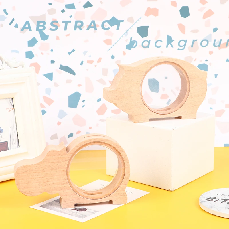 Деревянная копилка милый бегемот Кит слоны животные для монет прозрачное стекло