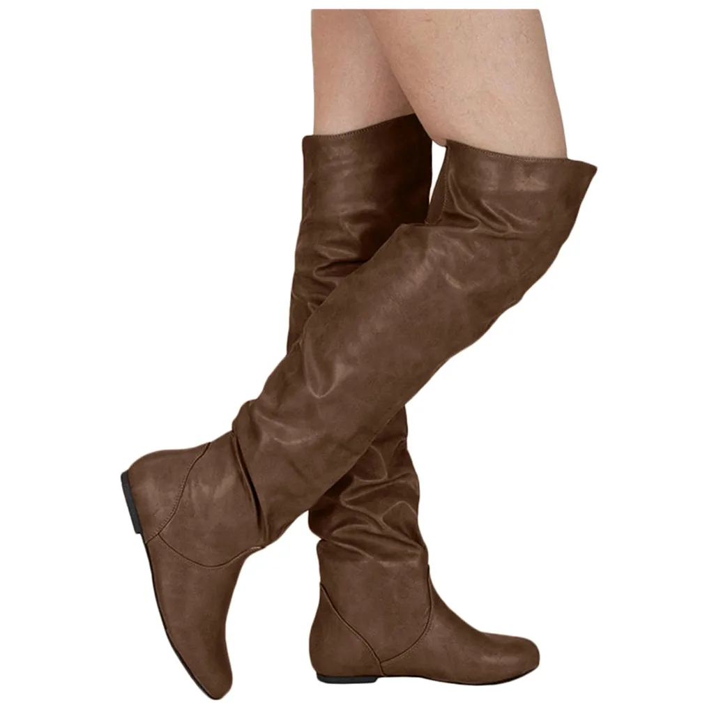 Модная женская кожаная обувь высокие рыцарские Сапоги выше колена с круглым