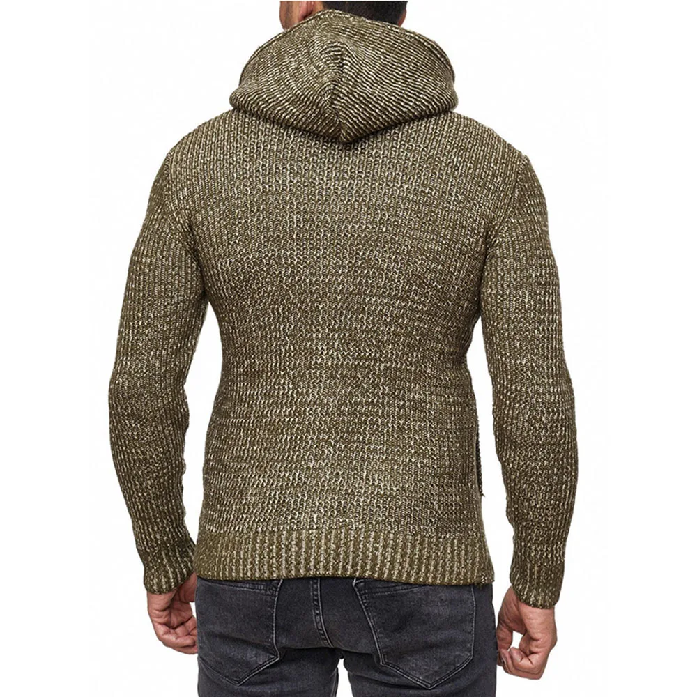 

2021 New Sweater Men's High Neck Hooded Knitted Tops Autumn Winter Men's Clothing In Europe And America Solid Color Long Sleeve