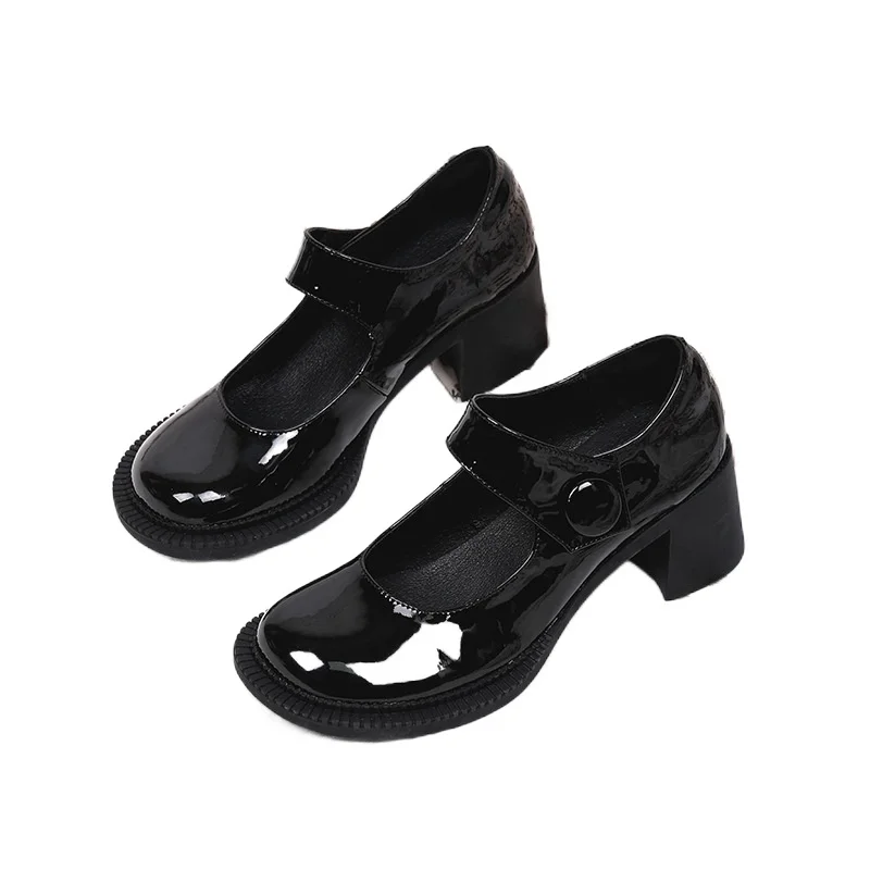 

Женские туфли принцессы в стиле ретро, мягкие туфли на толстом каблуке, с большим носком, в студенческом стиле, Лолита, черные